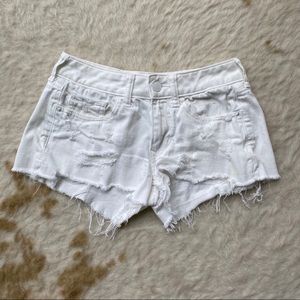 Express | Distressed White Denim Shorts